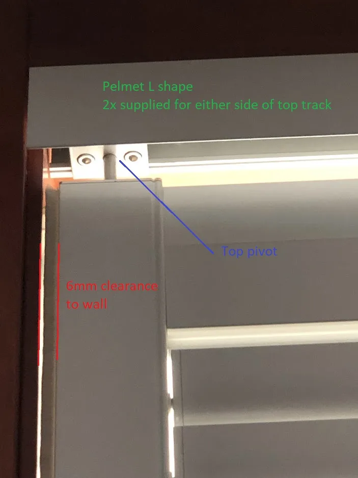Top track with pivot and guide hardware for bi-fold aluminium shutters