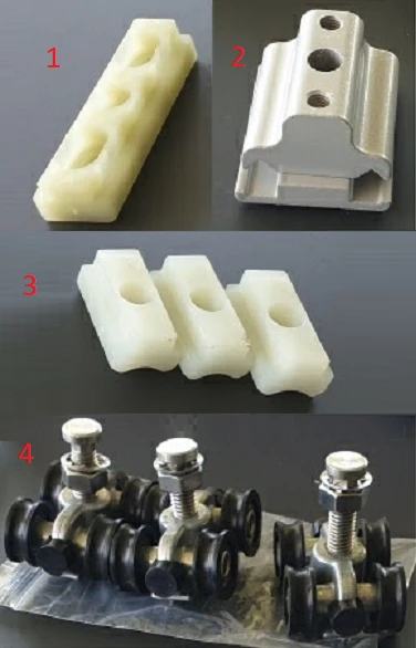 Bi-fold aluminium shutter bottom pivot, top pivot and track guide parts