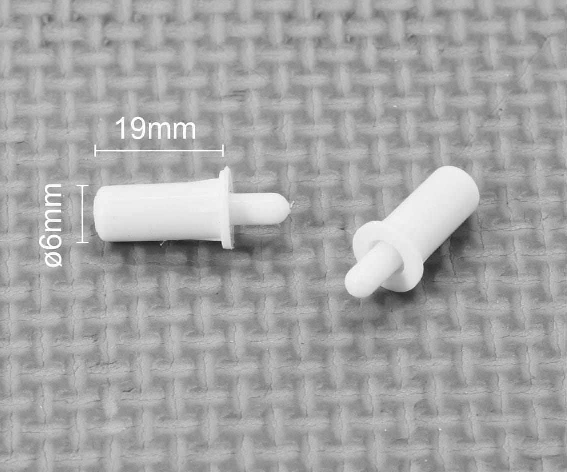 Long spring-loaded shutter louvre pins showing 6 mm body diameter and 19 mm body length, excluding the projecting pin