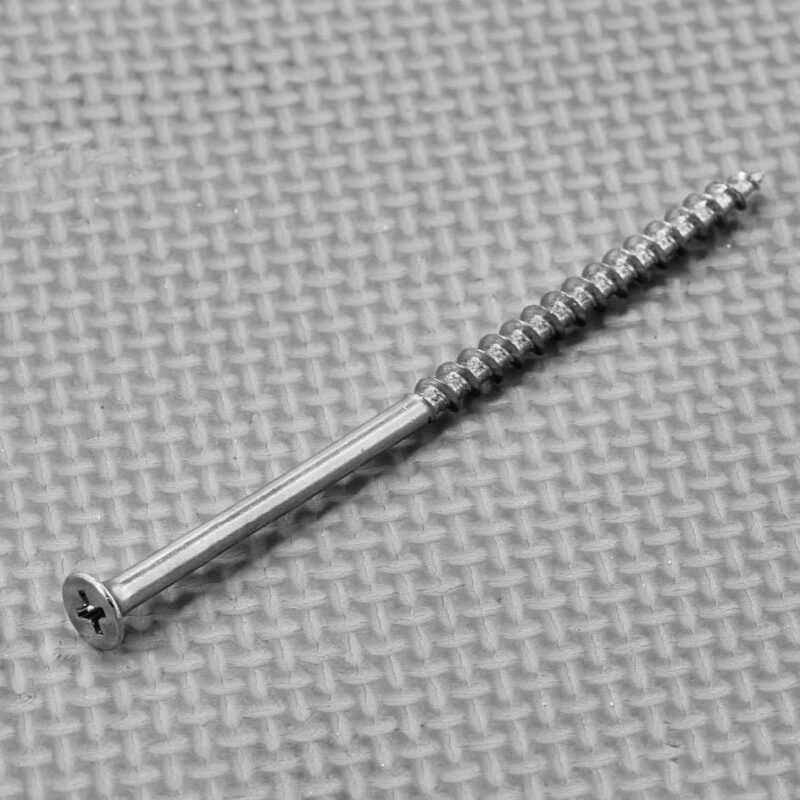 Plantation shutter assembly screw showing its countersunk head, shaft and thread