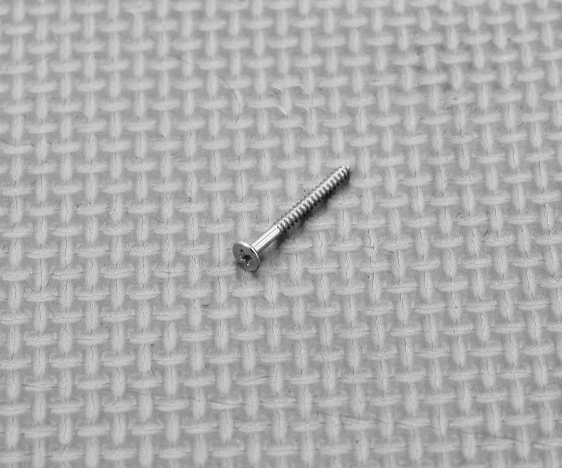 Plantation shutter louvre tilt rod screw showing its head and thread